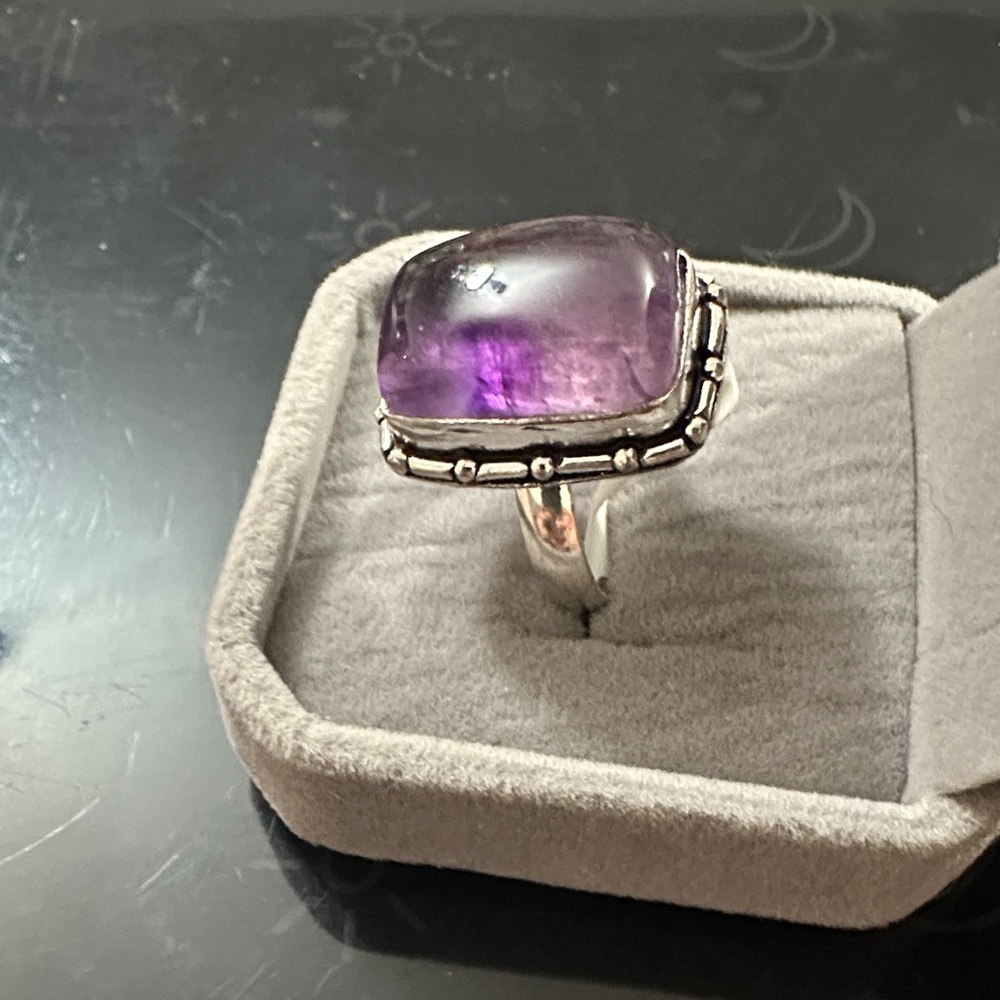 Sterling Silver Amethyst Statement Ring - Purple Size 8 - Picture 3 of 5